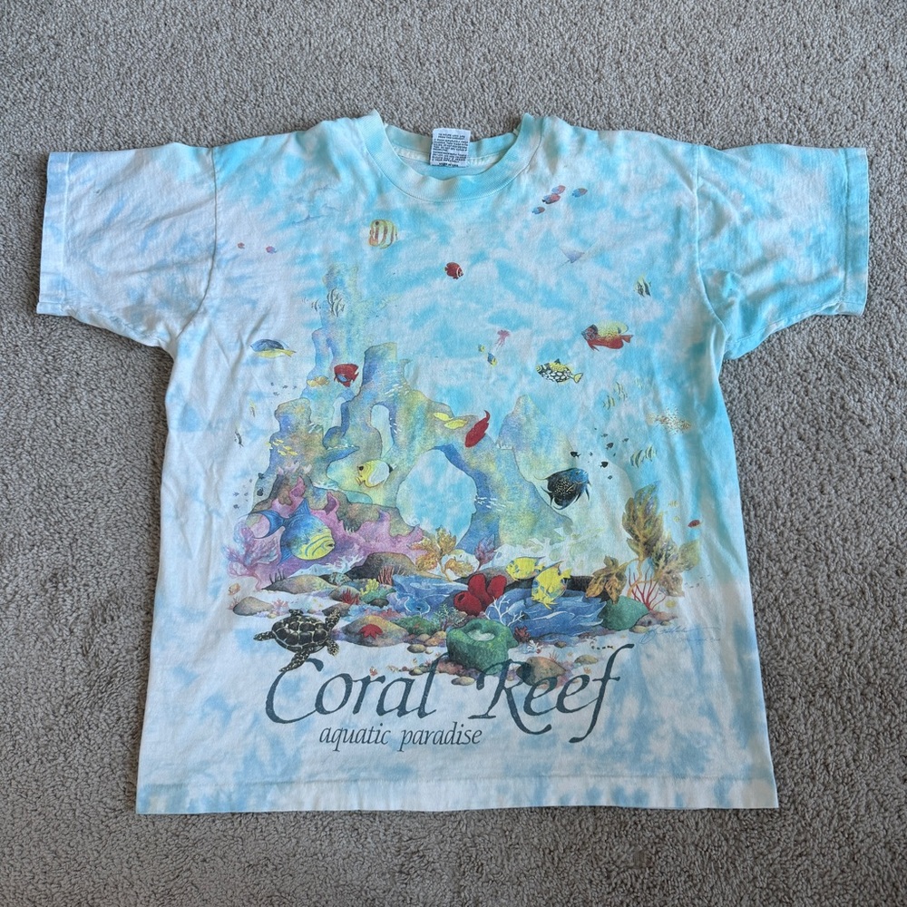 Vintage 1992 Liquid Blue Coral Reef All Over Print T Shirt XL 22x28 AOP USA